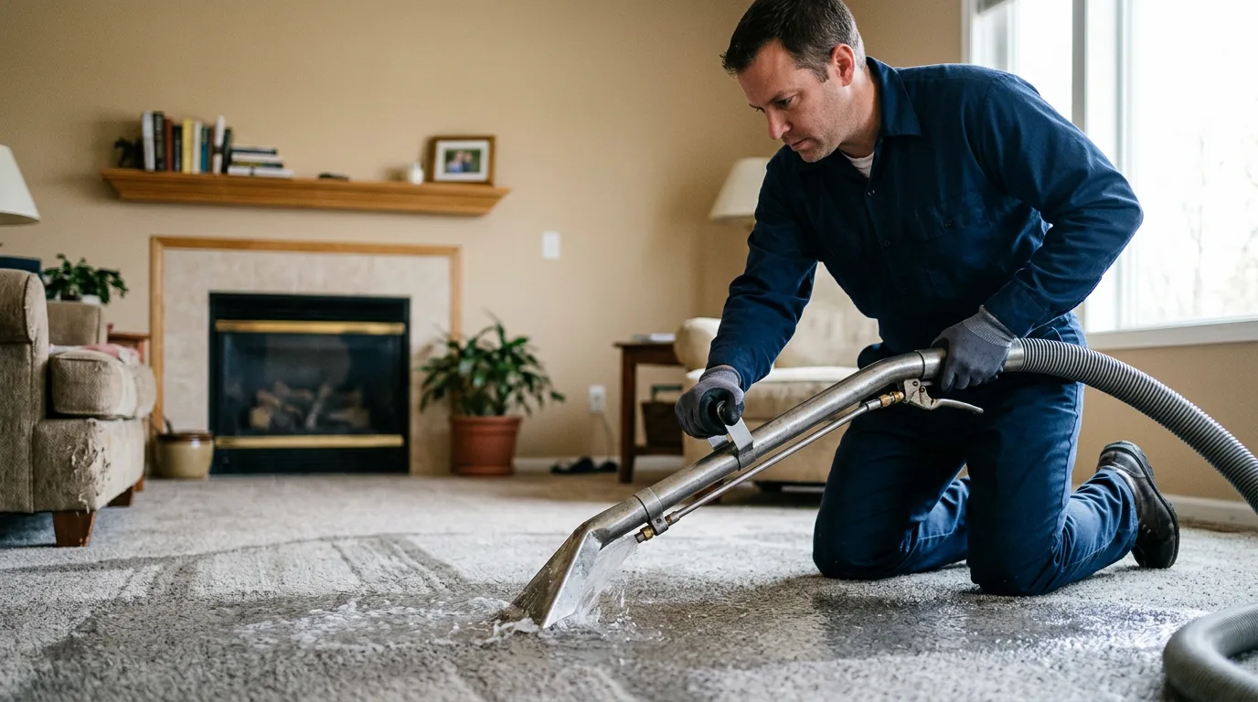 Water damage restoration technician working near Camden, ME
